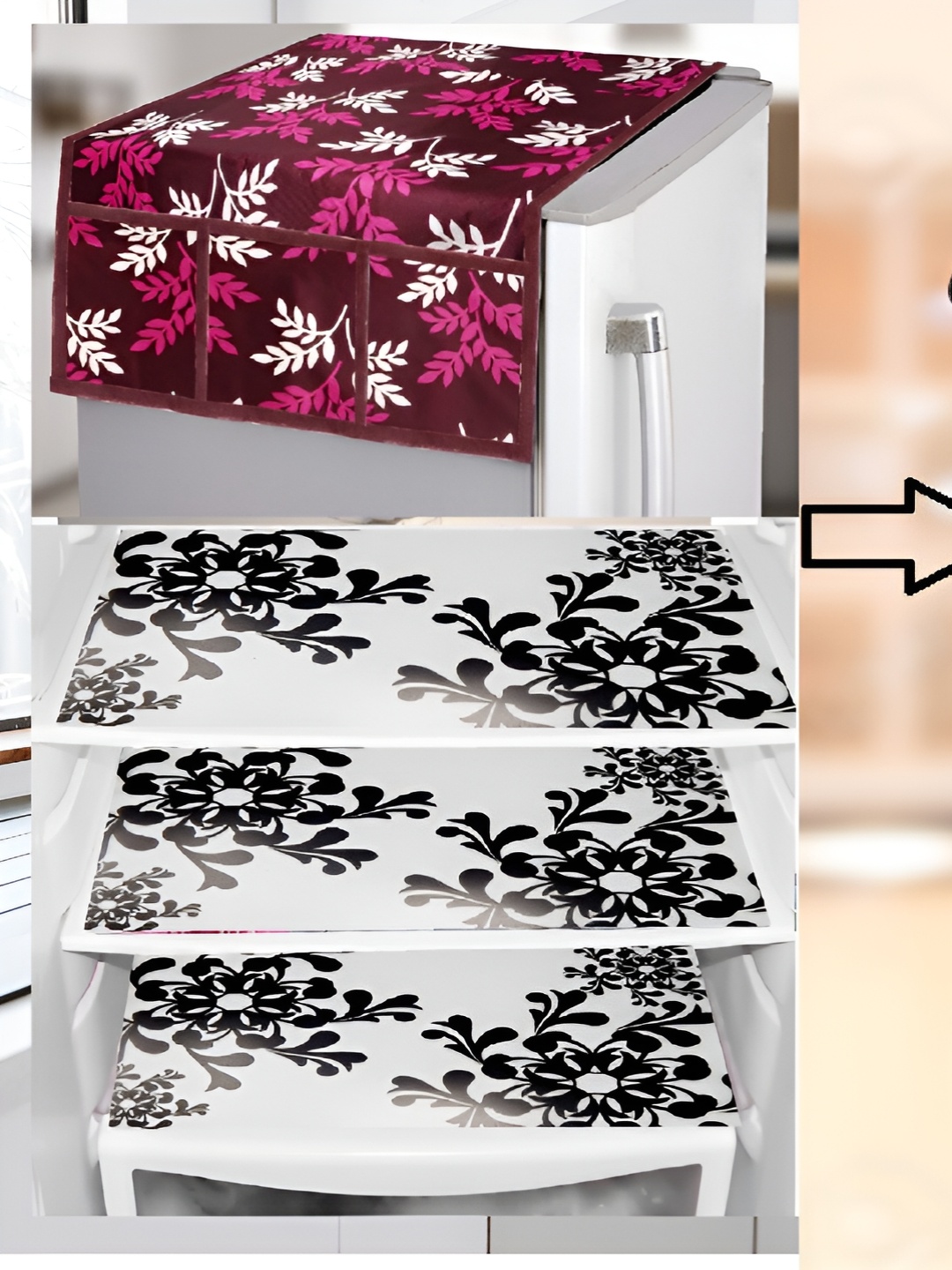 

REVEXO Set of 5 Printed Fridge Cover Mats, Maroon