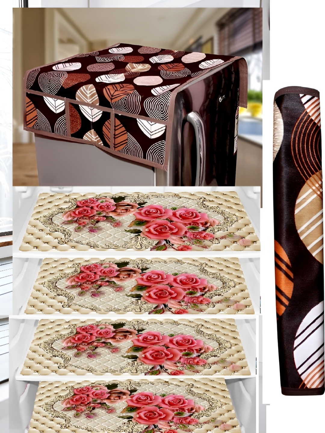 

REVEXO Brown & Beige 6 Pieces Floral Printed Appliance covers