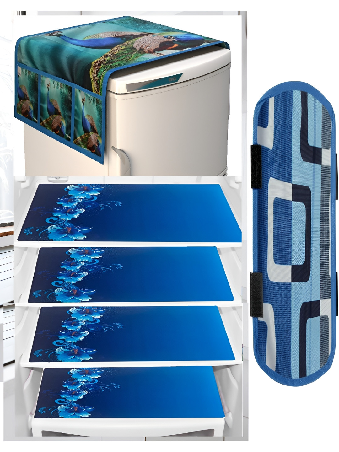 

REVEXO Blue 6 Pieces Printed Refrigerator Cover