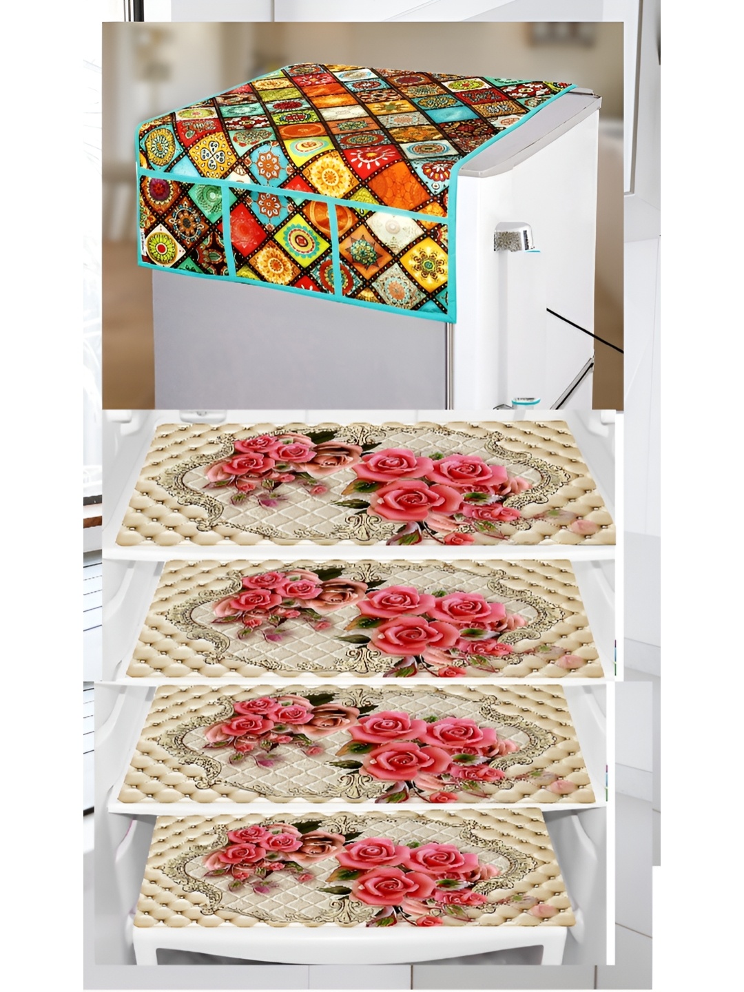 

REVEXO Green & Red Printed Fridge Top Cover