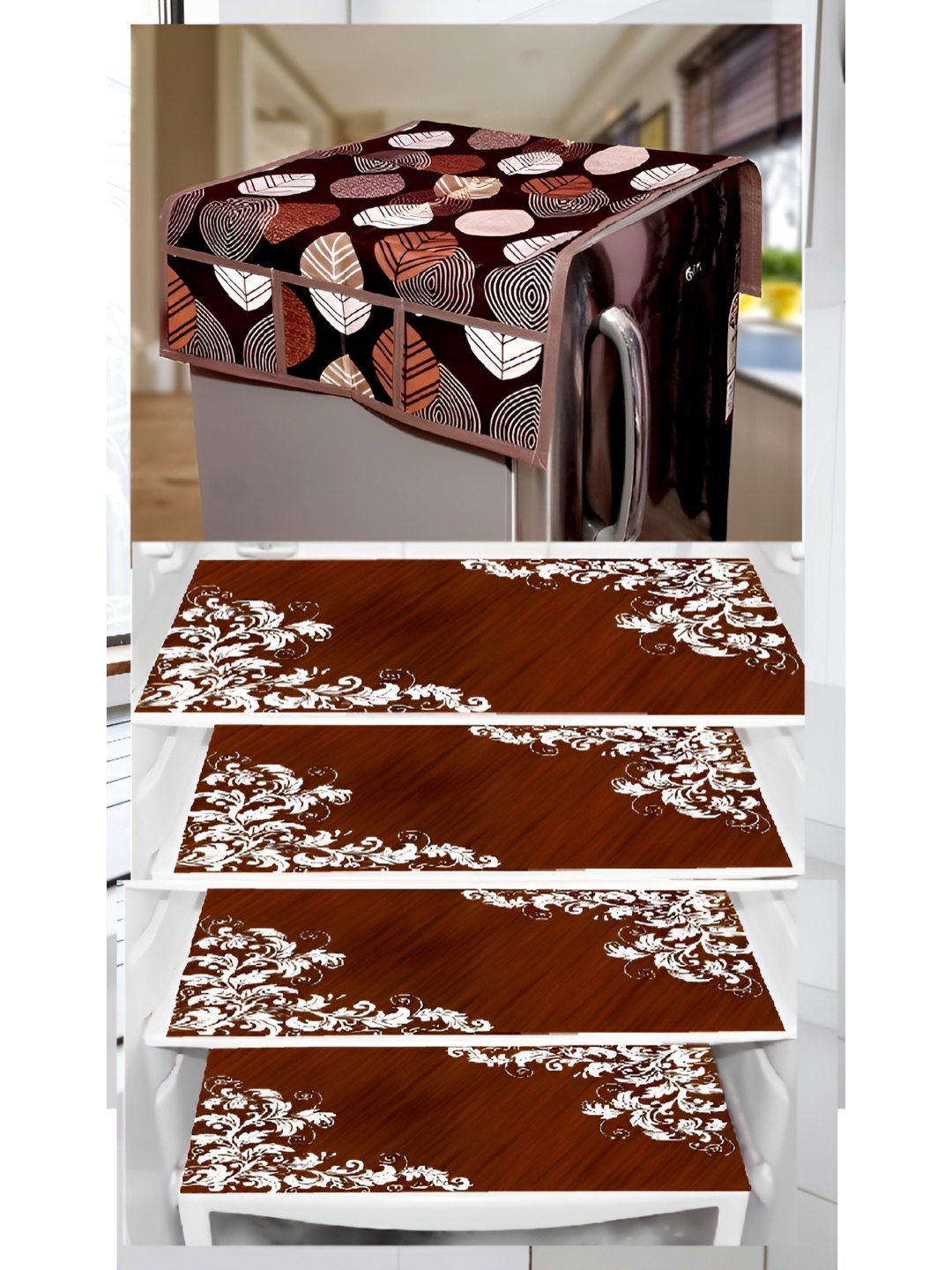 

REVEXO Maroon & White Printed Fridge Top Cover
