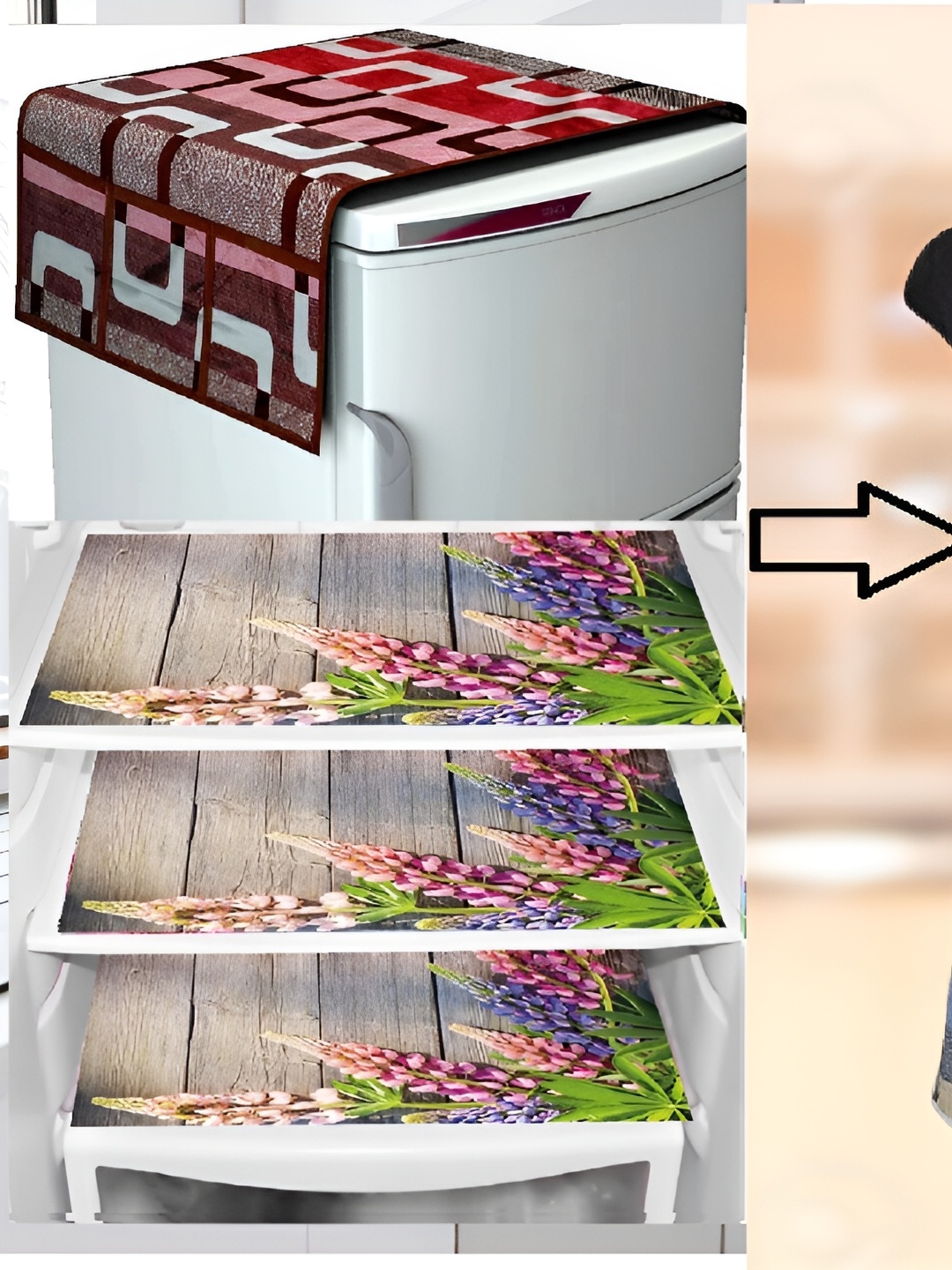 

REVEXO Brown 5 Pieces Printed Fridge Cover Mats