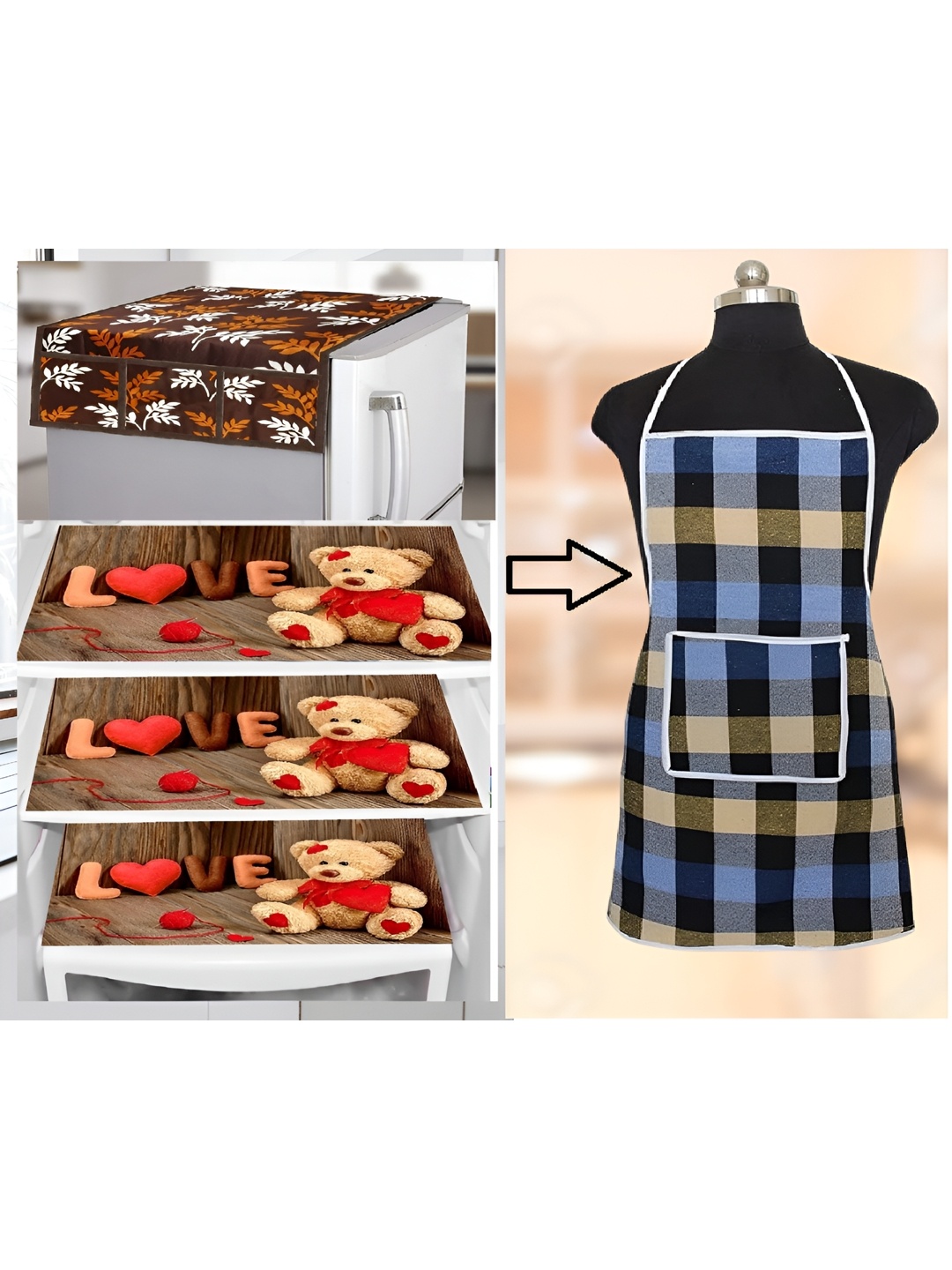 

REVEXO Brown 5 Pieces Printed Refrigerator Cover