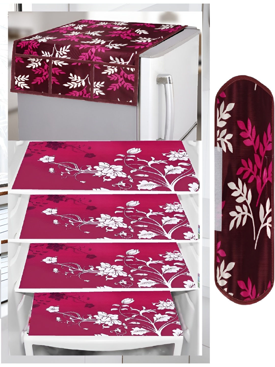 

REVEXO 6- Pcs Maroon & White Printed Fridge Top Cover