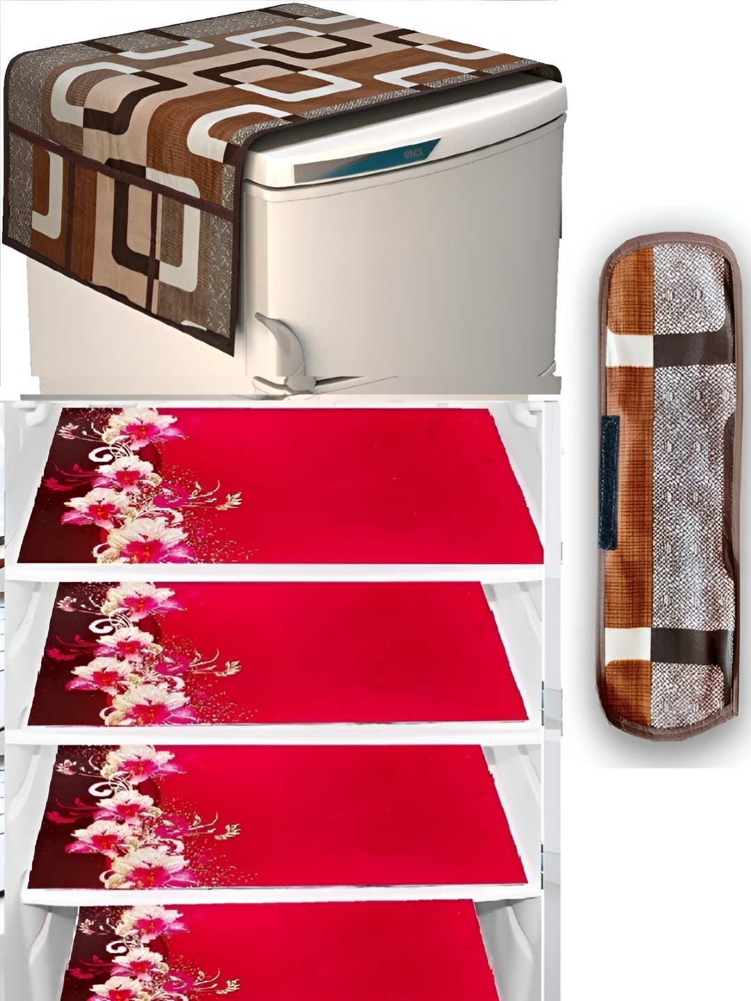 

REVEXO 6-Pcs Brown Printed Refrigerator Cover