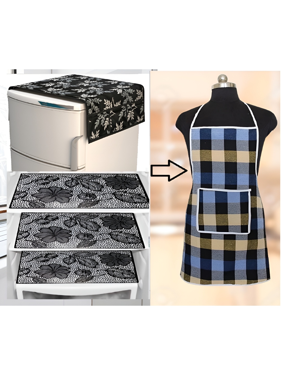 

REVEXO 5-Pcs Black & Blue Printed Refrigerator Cover