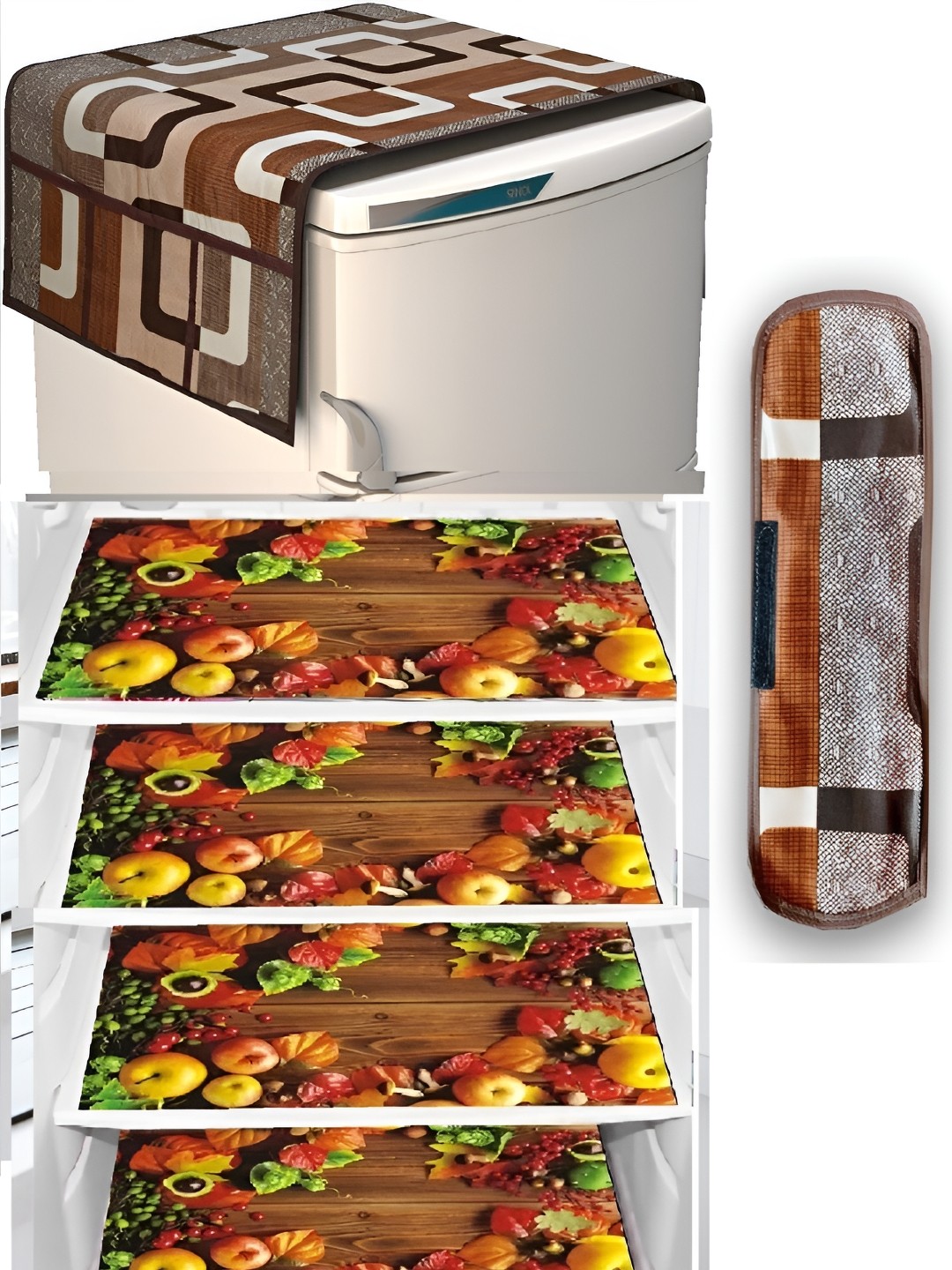 

REVEXO Brown & Orange 6 Pieces Printed Fridge Cover Mats