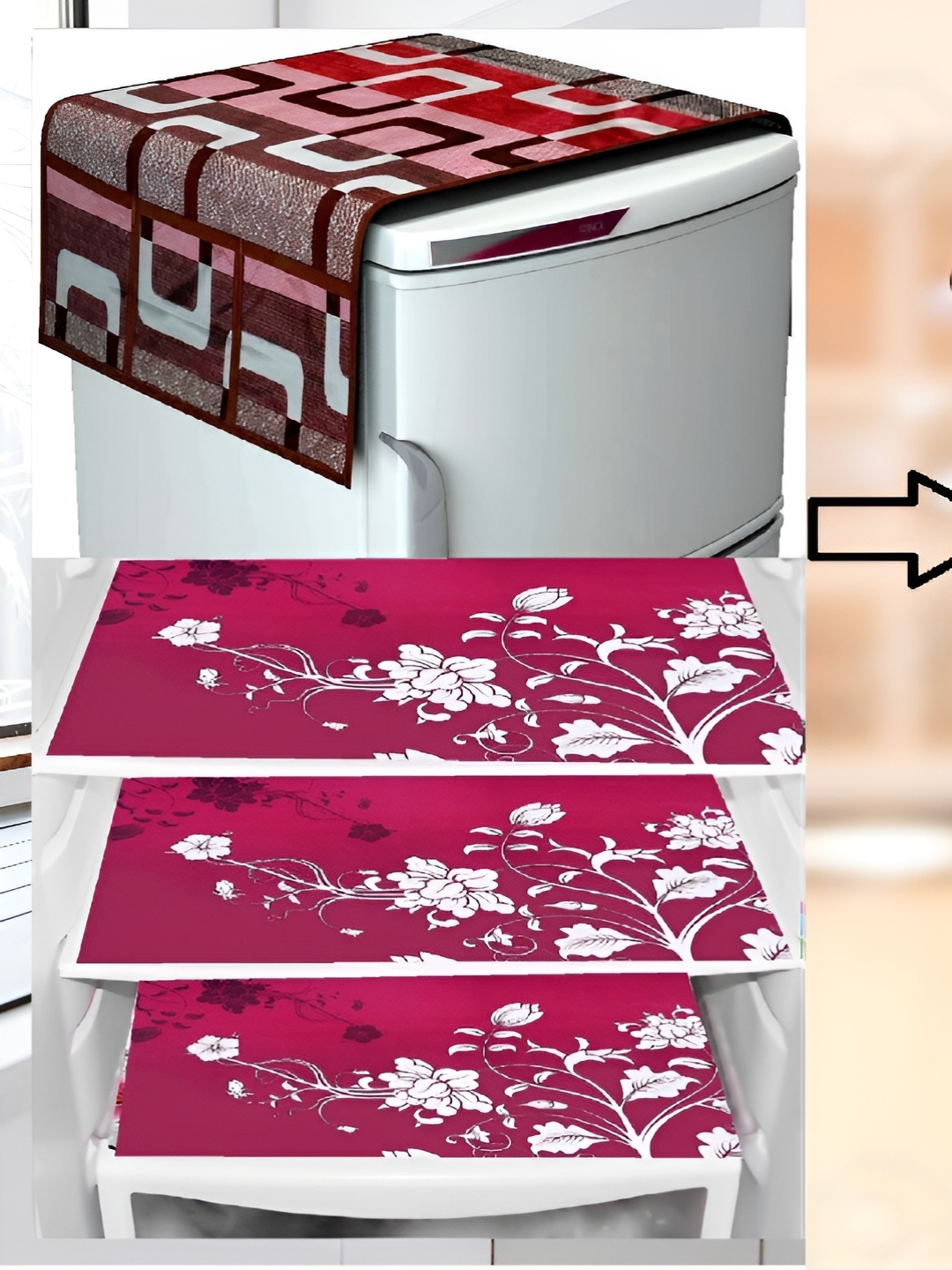 

REVEXO 5-Pcs Pink Printed Fridge Top Cover With Fridge Mats