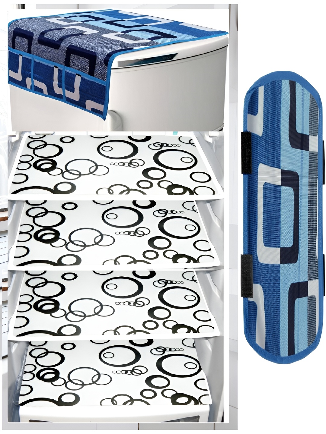 

REVEXO Blue & White 6 Pieces Geometric Printed Appliance covers