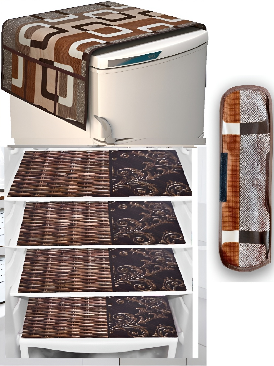 

REVEXO Brown 5 Pieces Printed Fridge Cover Mats