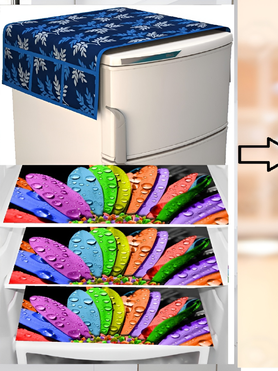 

REVEXO Set of 5 Printed Fridge Cover Mats, Blue