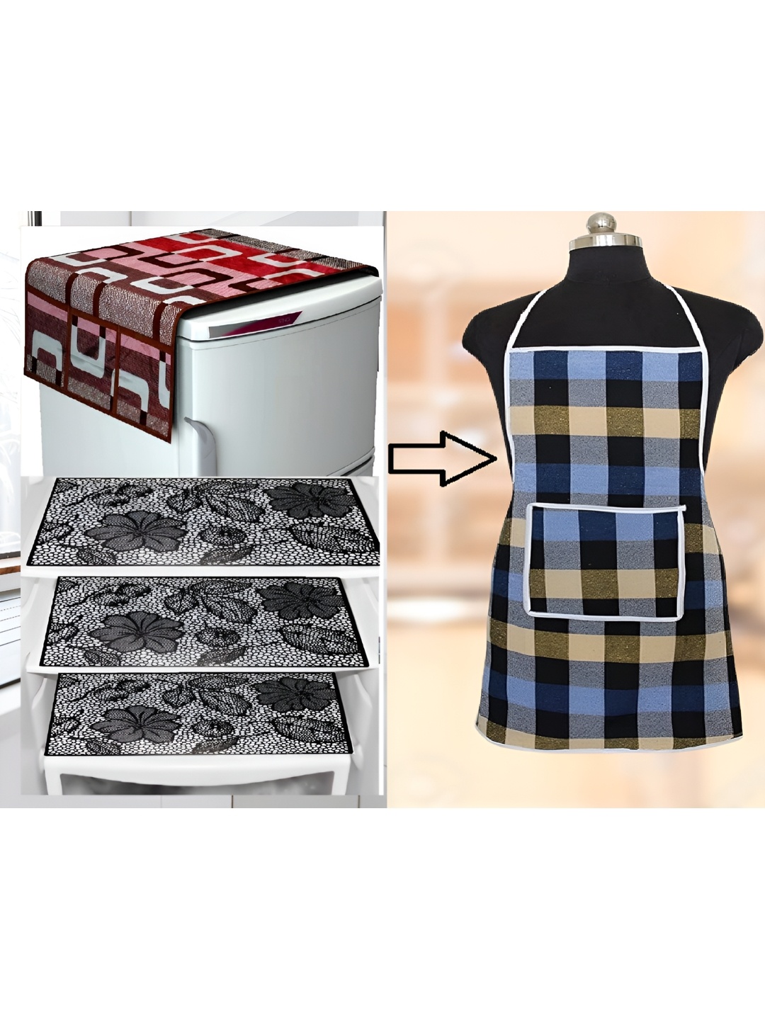 

REVEXO Blue & Black 5 Pieces Printed Fridge Cover Mats, Maroon