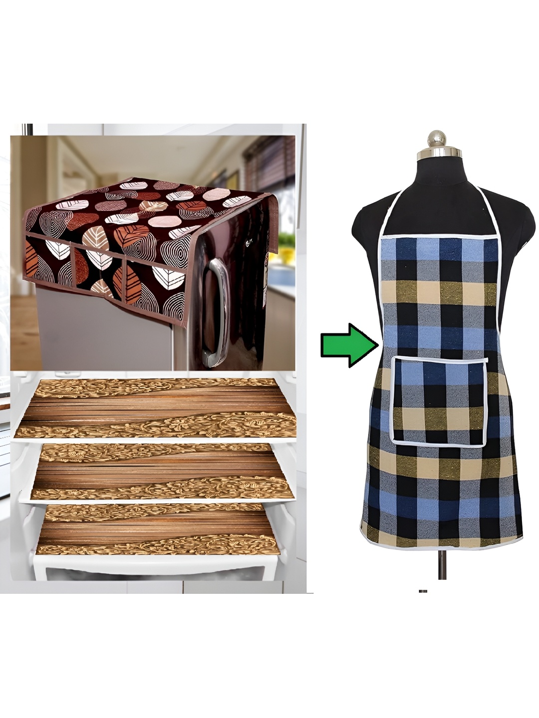 

REVEXO Brown & Blue 5 Pieces Printed Fridge Cover Mats