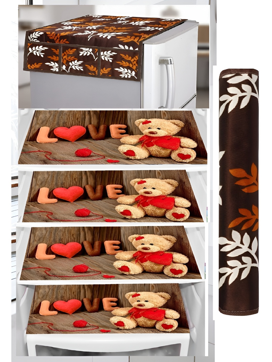 

REVEXO Brown & White 6 Pieces Printed Fridge Top Cover