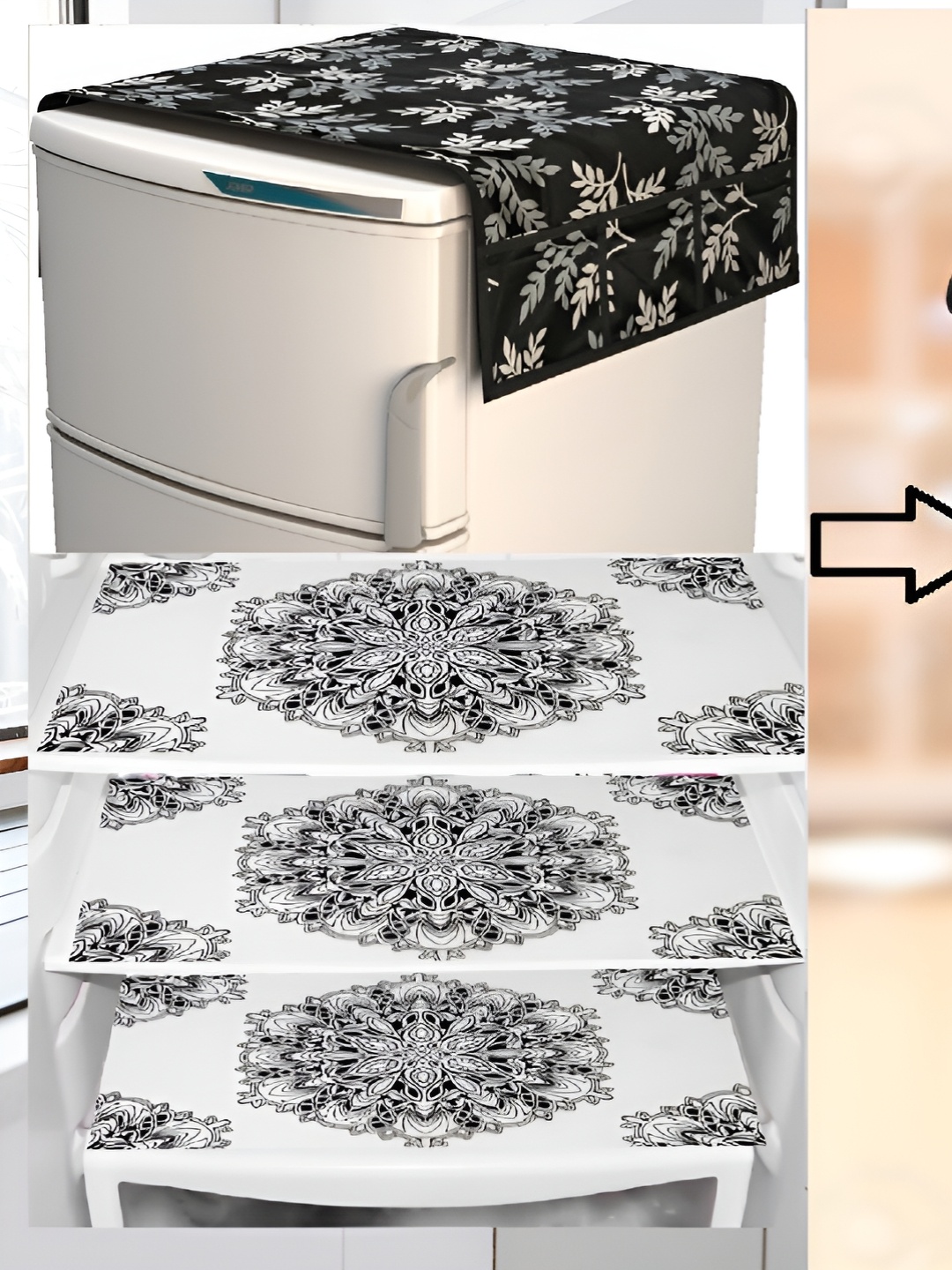 

REVEXO Set of 5 Printed Fridge Cover Mats, Black
