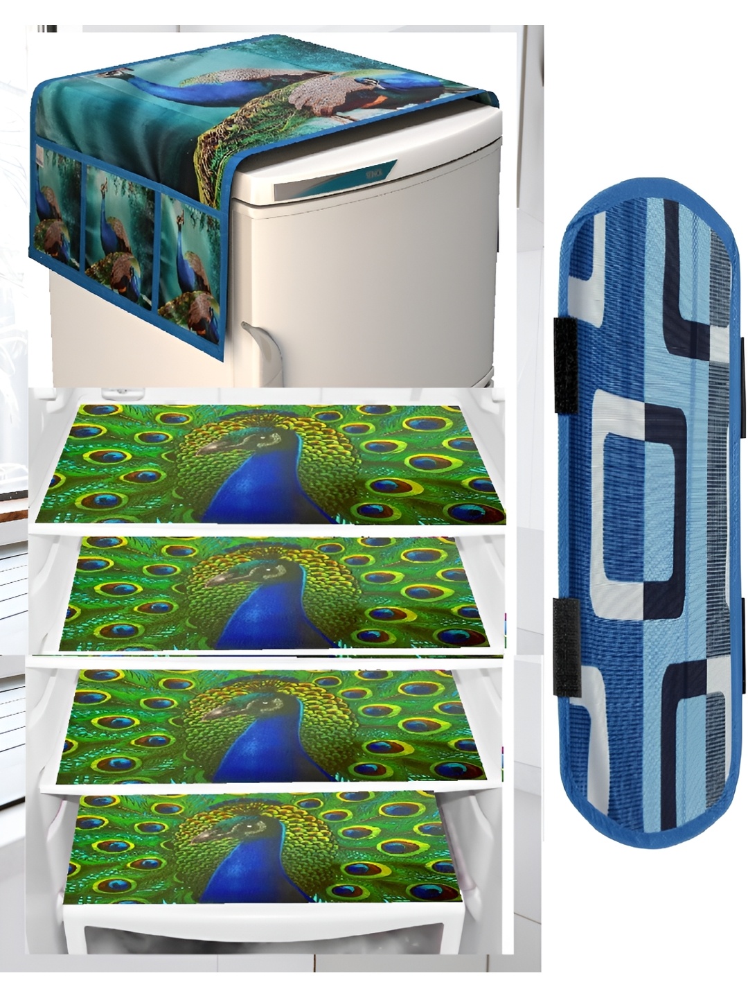 

REVEXO Blue & Green 6 Pieces printed Fridge Top Cover