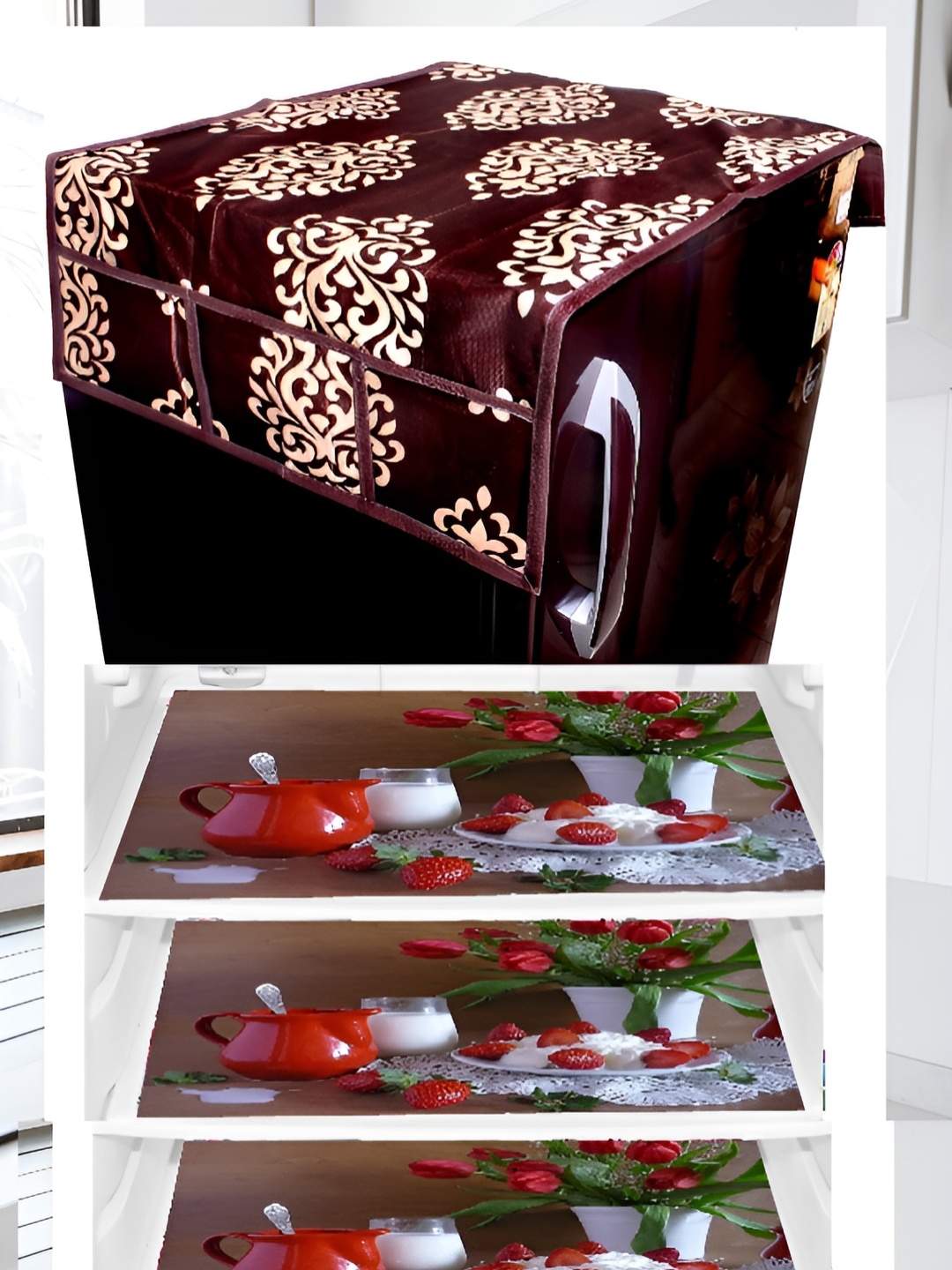 

REVEXO Maroon & Cream 4 Pieces Printed Appliance covers