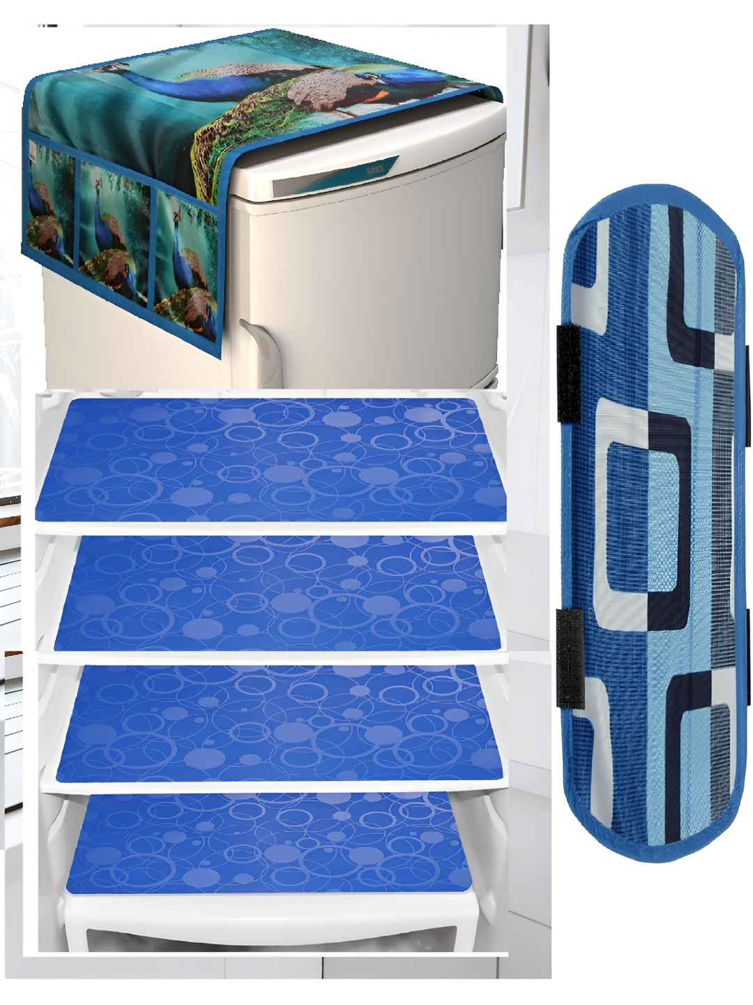 

REVEXO Blue & Green 6 Pieces Printed Refrigerator Covers