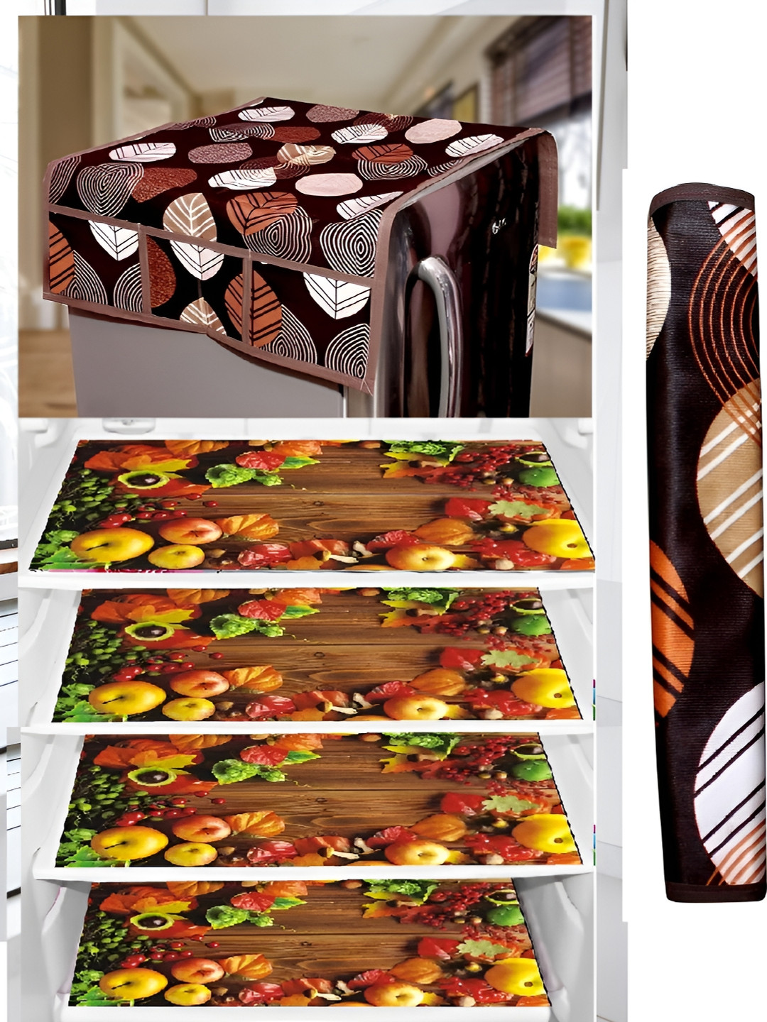

REVEXO Brown 6 Pieces Printed Fridge Cover Mats