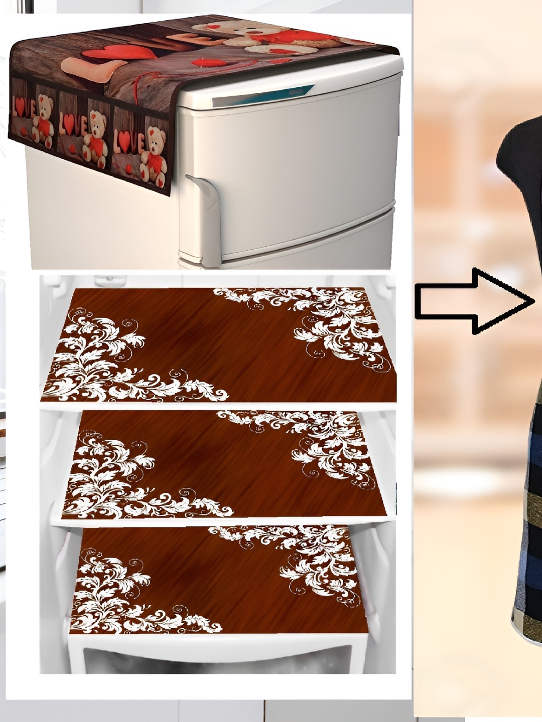 

REVEXO Brown & Red 5 Pieces Printed Fridge Top Cover
