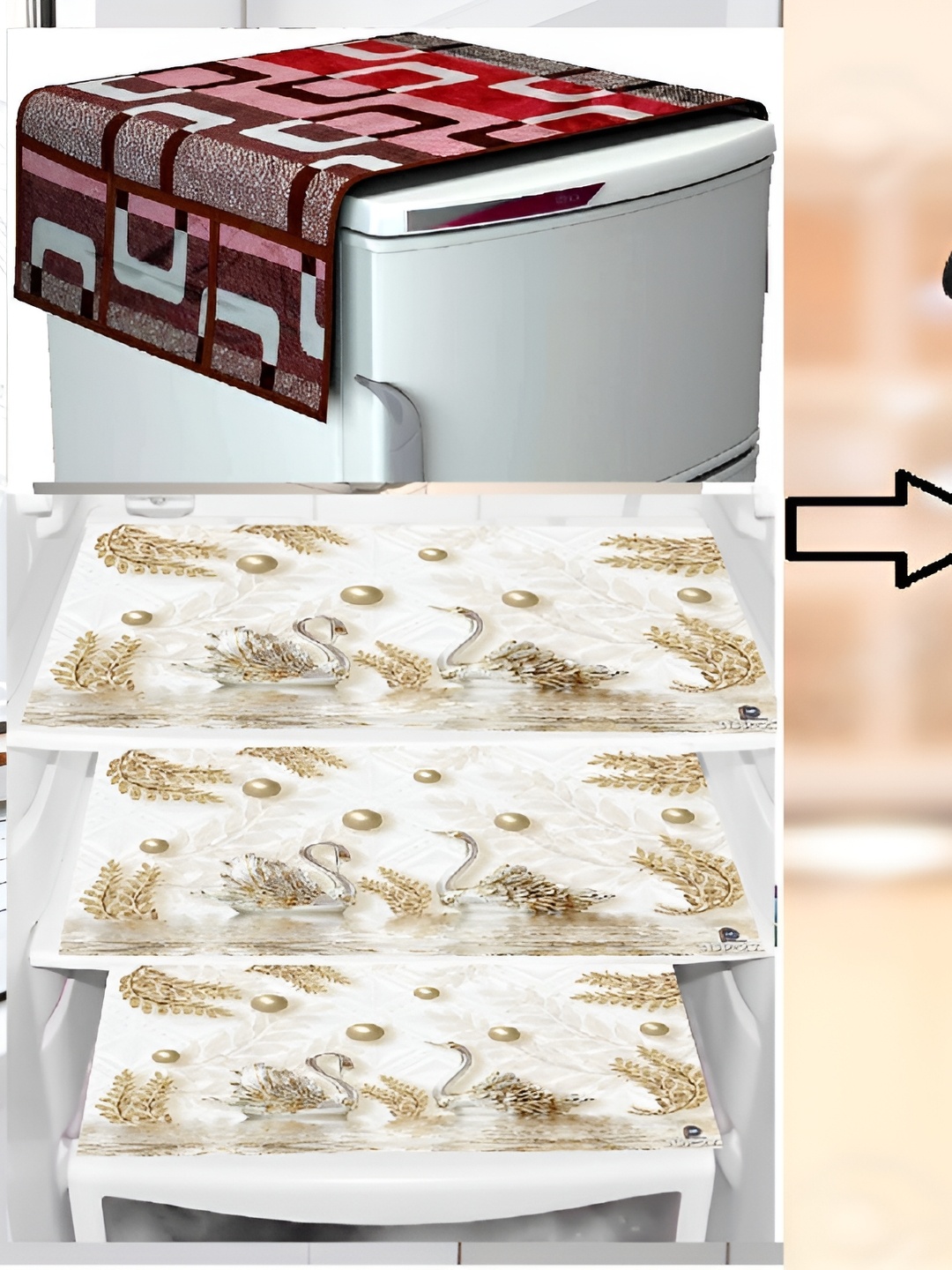 

REVEXO Blue & Maroon 3 Pieces Printed Fridge Cover With Mats