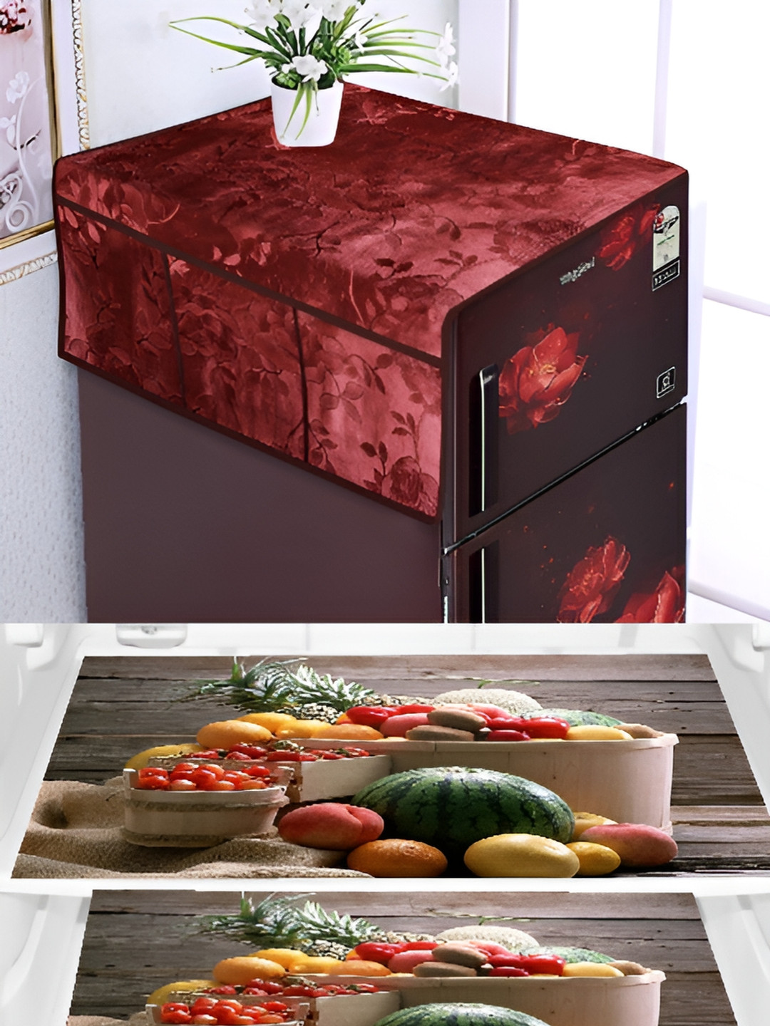 

REVEXO Red 3 Pieces Printed Fridge Cover Mats