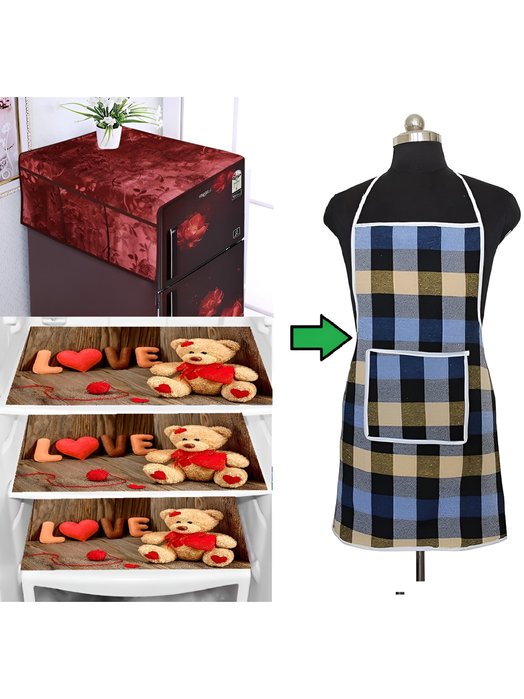

REVEXO Red & Blue 5 Pieces Printed Fridge Cover Mats