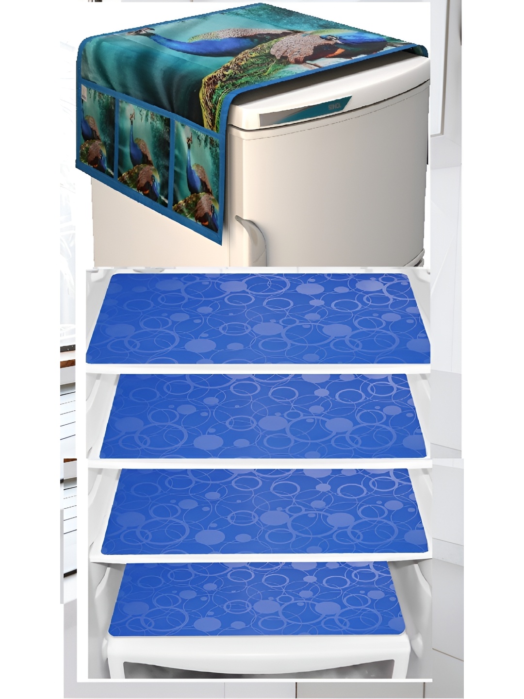 

REVEXO 5-Pcs Blue Pieces 4 Printed Fridge Cover With Mats