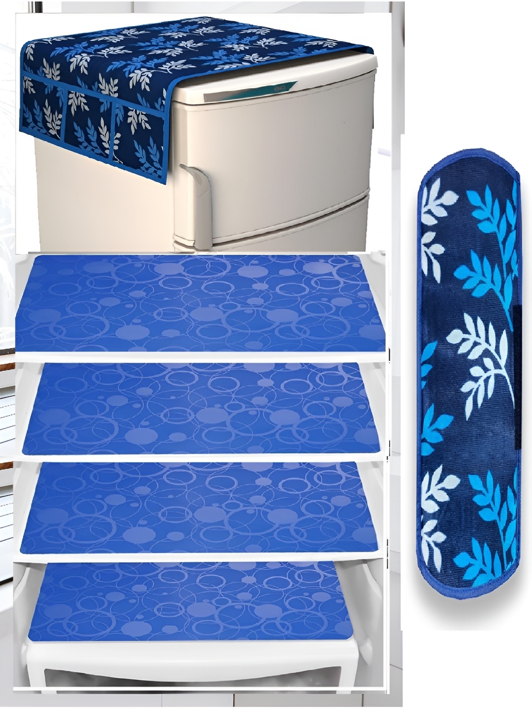 

REVEXO 6-pcs Blue Printed Waterproof & Anti-Slip Refrigerator Covers