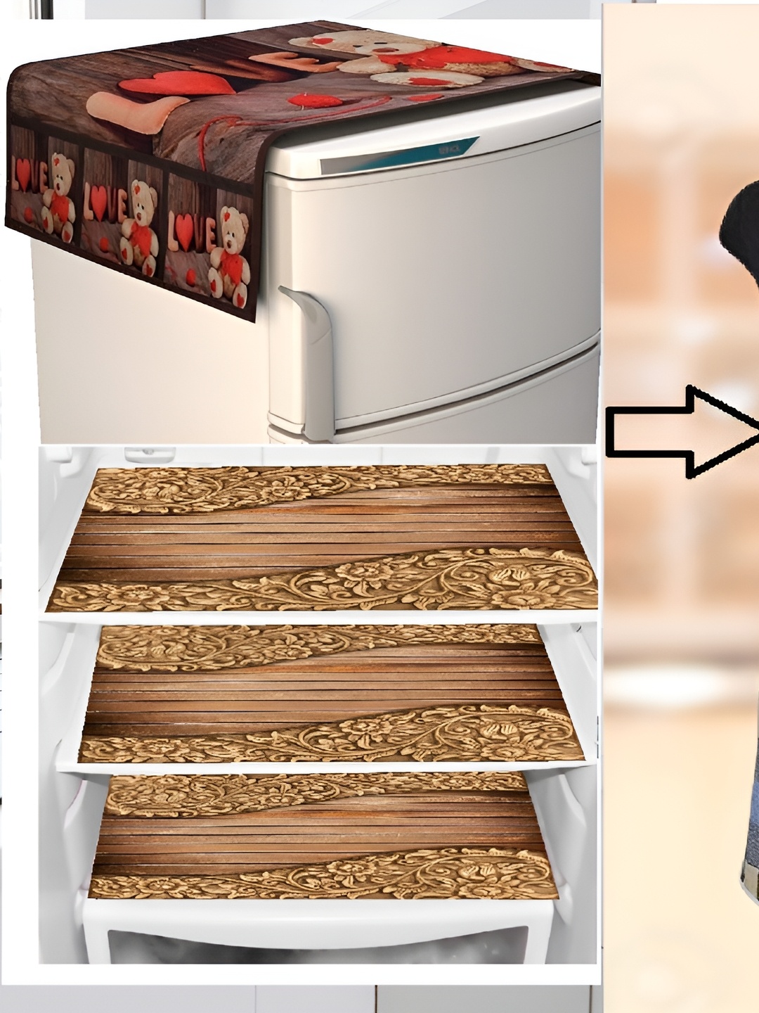 

REVEXO 5-Pcs Brown & Cream Printed Fridge Top Cover