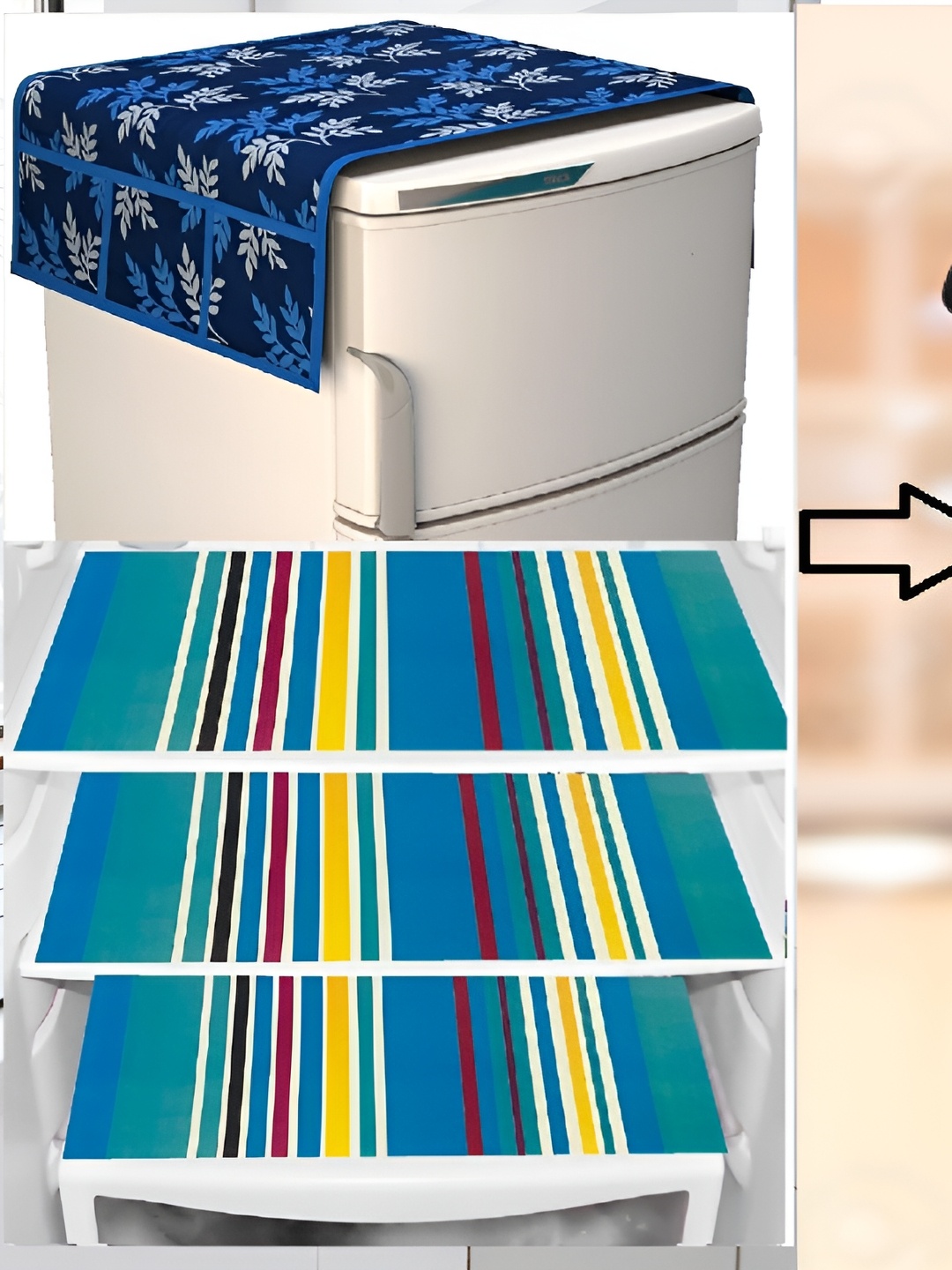 

REVEXO 5-Pcs Blue & White Printed Fridge Top Cover
