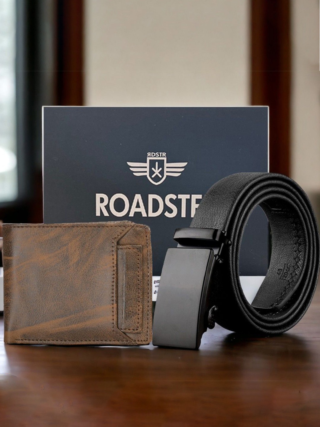 

The Roadster Lifestyle Co. Men Belt & Wallet Accessories Gift Set, Black