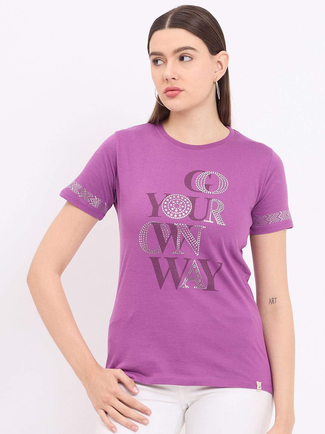 

Duke Typography Printed Cotton Regular Top, Purple
