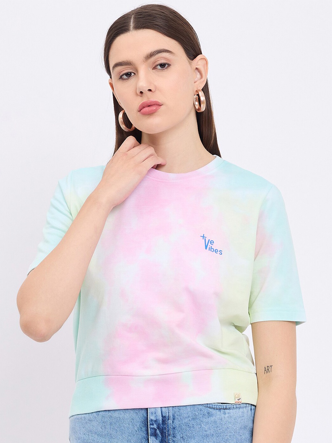 

Duke Tie & Dye Round Neck Cotton Crop Top, Pink