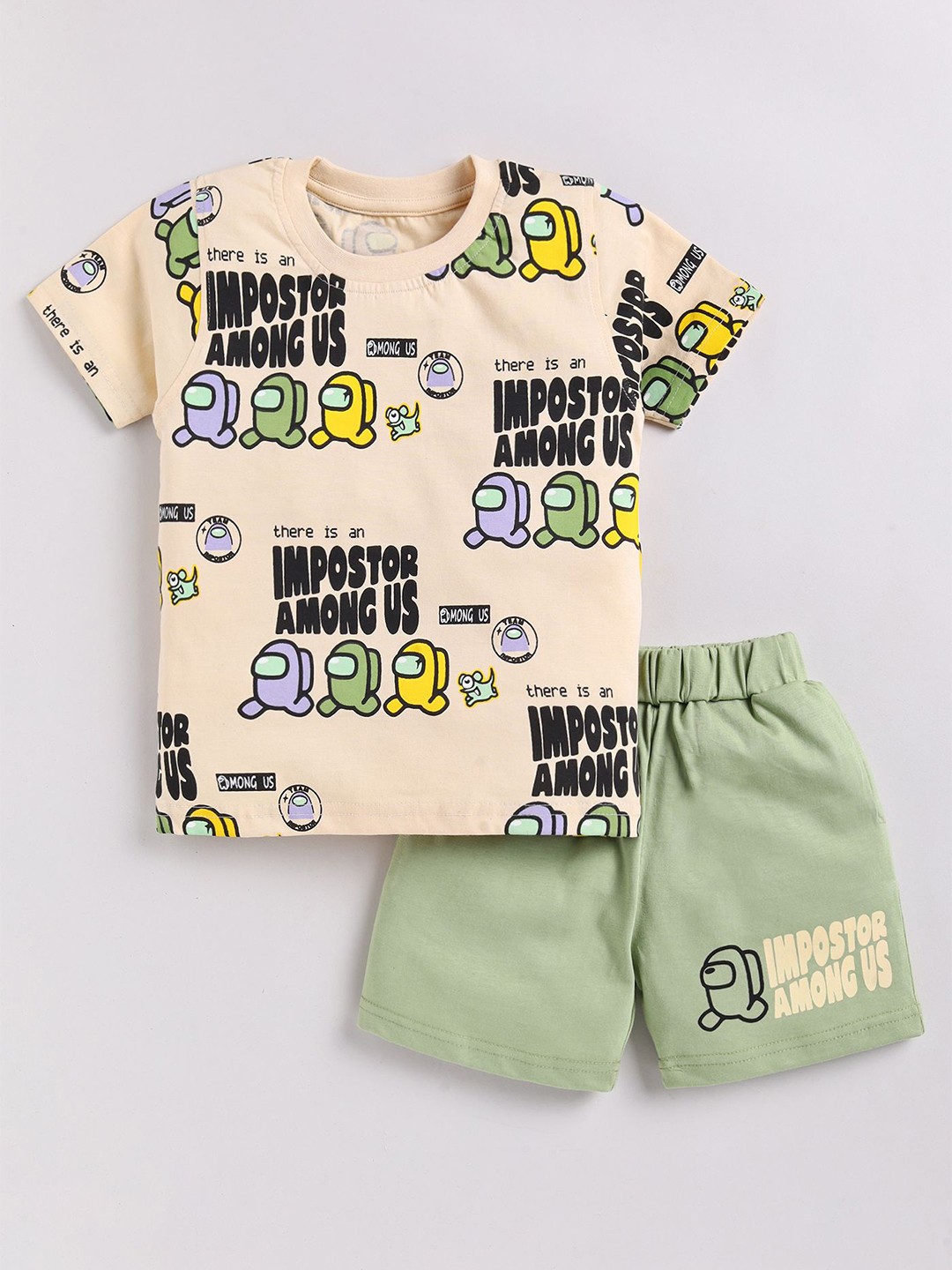 

Cutopies Boys Printed Pure Cotton T-shirt With Shorts, Beige