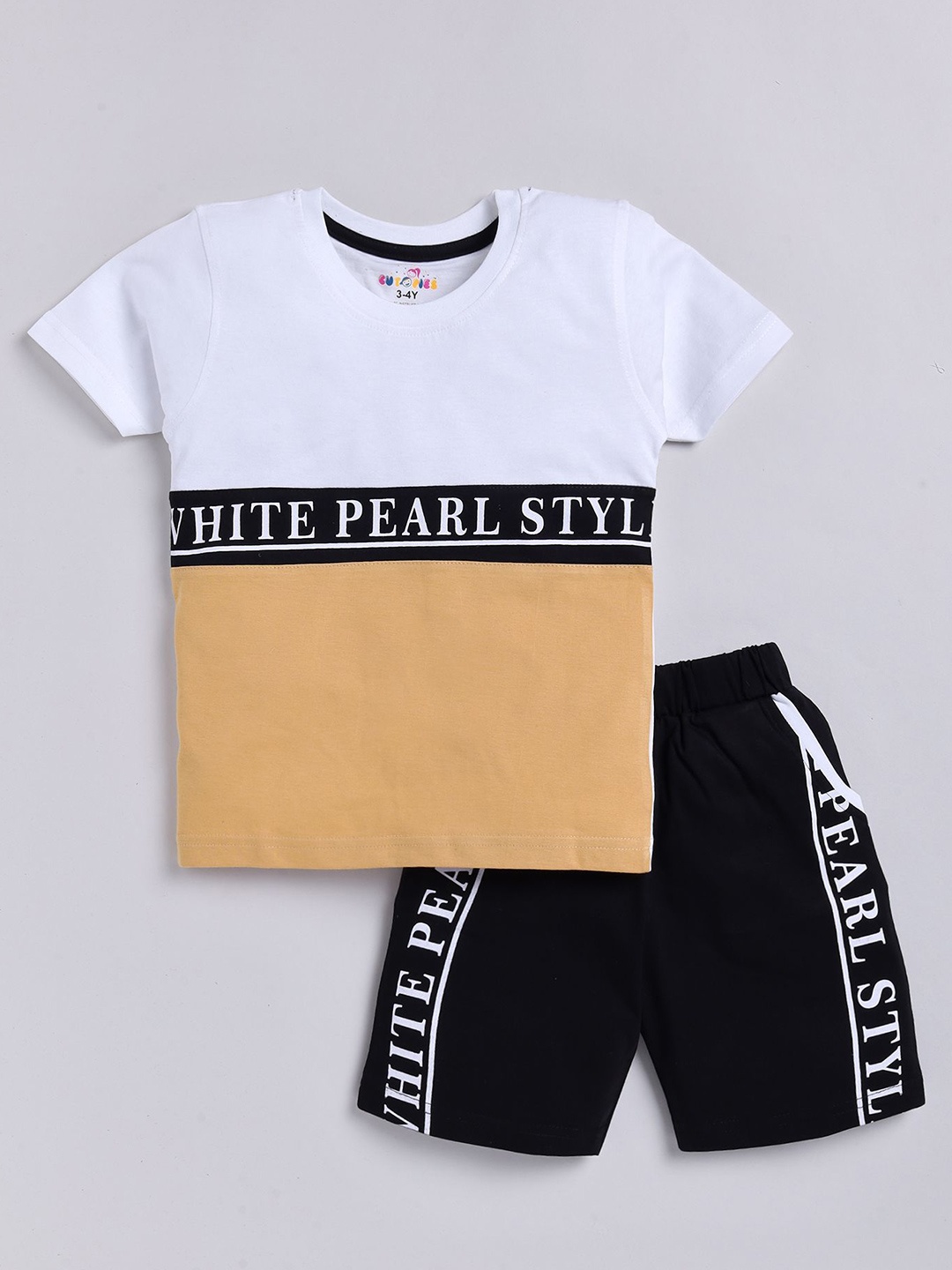 

Cutopies Boys Printed Pure Cotton T-shirt With Shorts, White