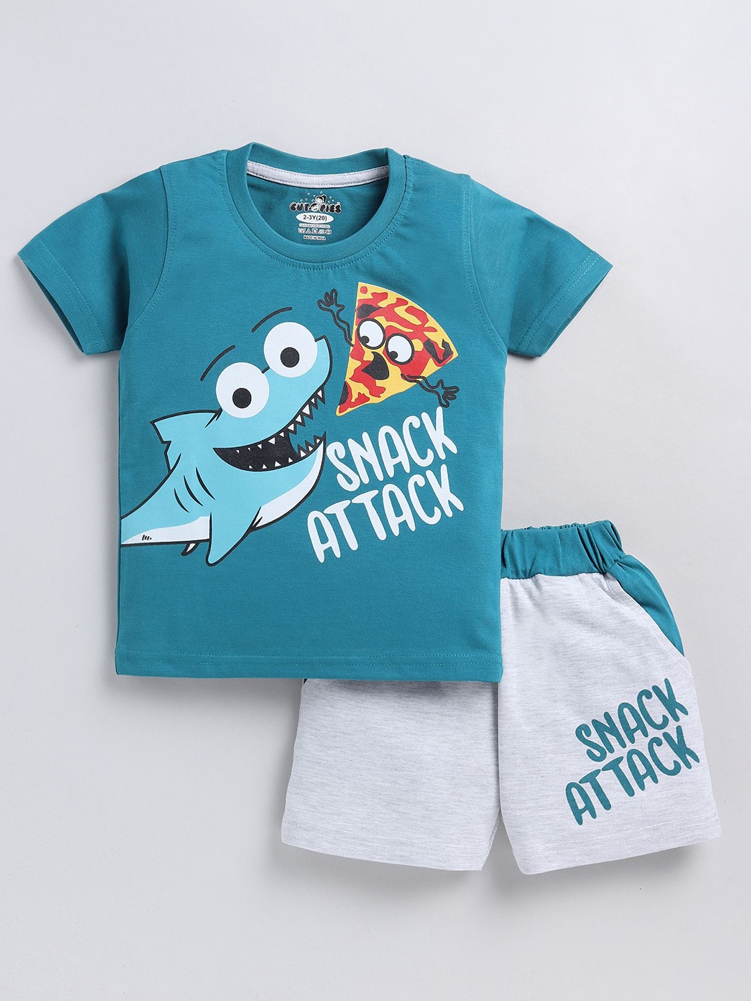 

Cutopies Boys Printed Pure Cotton T-shirt With Shorts, Blue