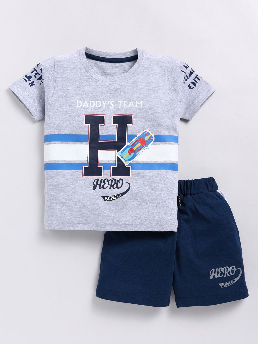 

Cutopies Boys Printed Pure Cotton T-shirt With Shorts, Navy blue