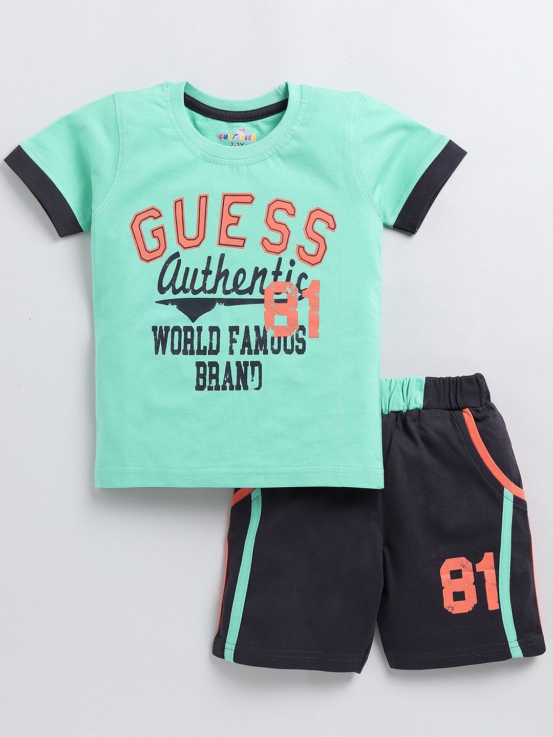 

Cutopies Boys Printed Pure Cotton T-shirt With Shorts, Lime green