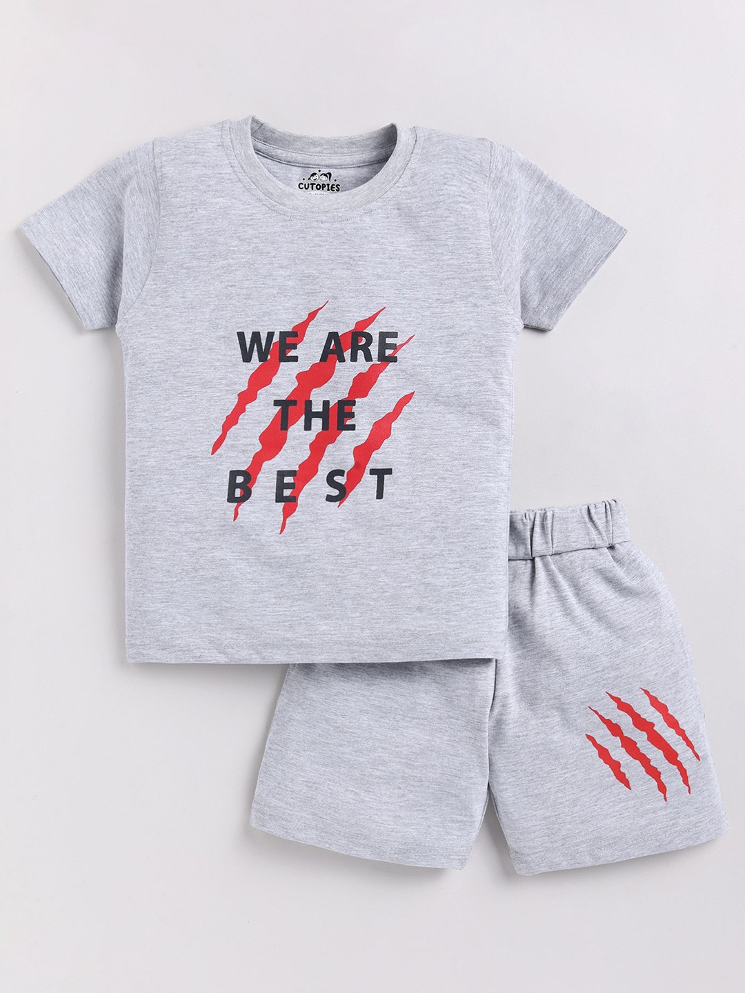 

Cutopies Boys Printed Pure Cotton T-shirt With Shorts, Grey melange