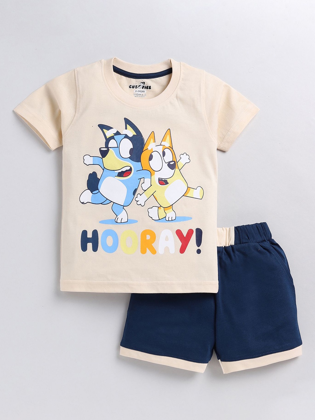 

Cutopies Boys Printed Pure Cotton T-shirt With Shorts, Beige