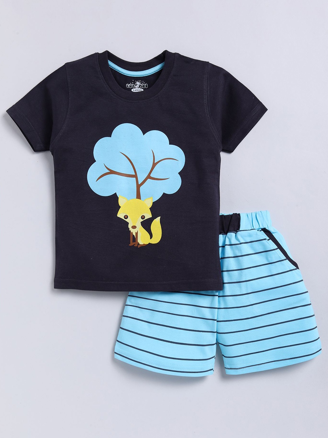 

Cutopies Boys Printed Pure Cotton T-shirt With Shorts, Black