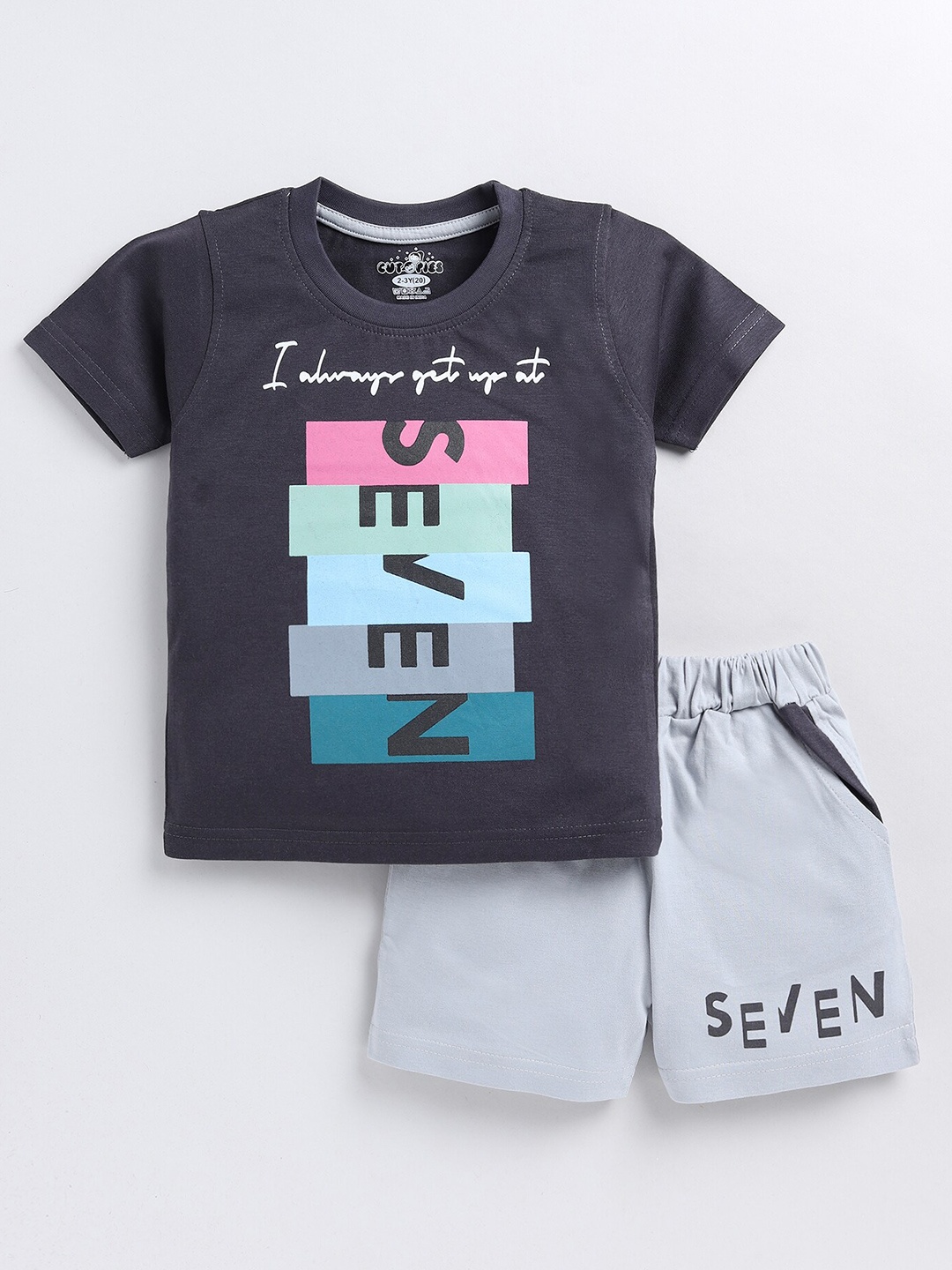 

Cutopies Boys Printed Pure Cotton T-shirt With Shorts, Grey