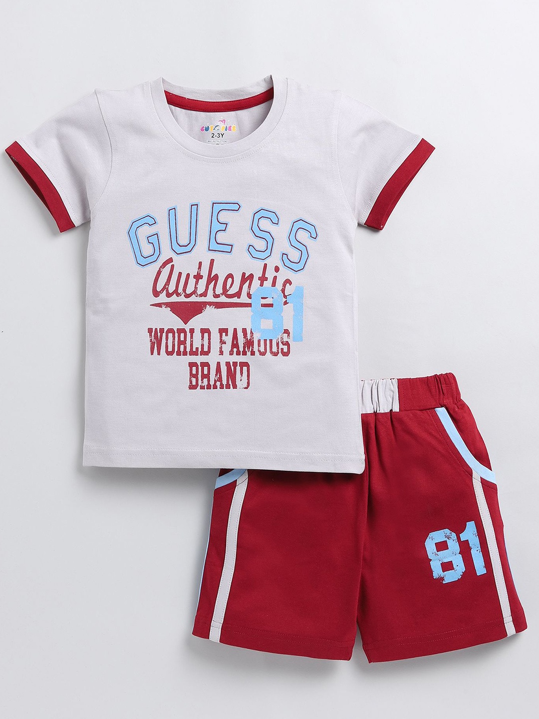 

Cutopies Boys Printed Pure Cotton T-shirt With Shorts, Grey melange