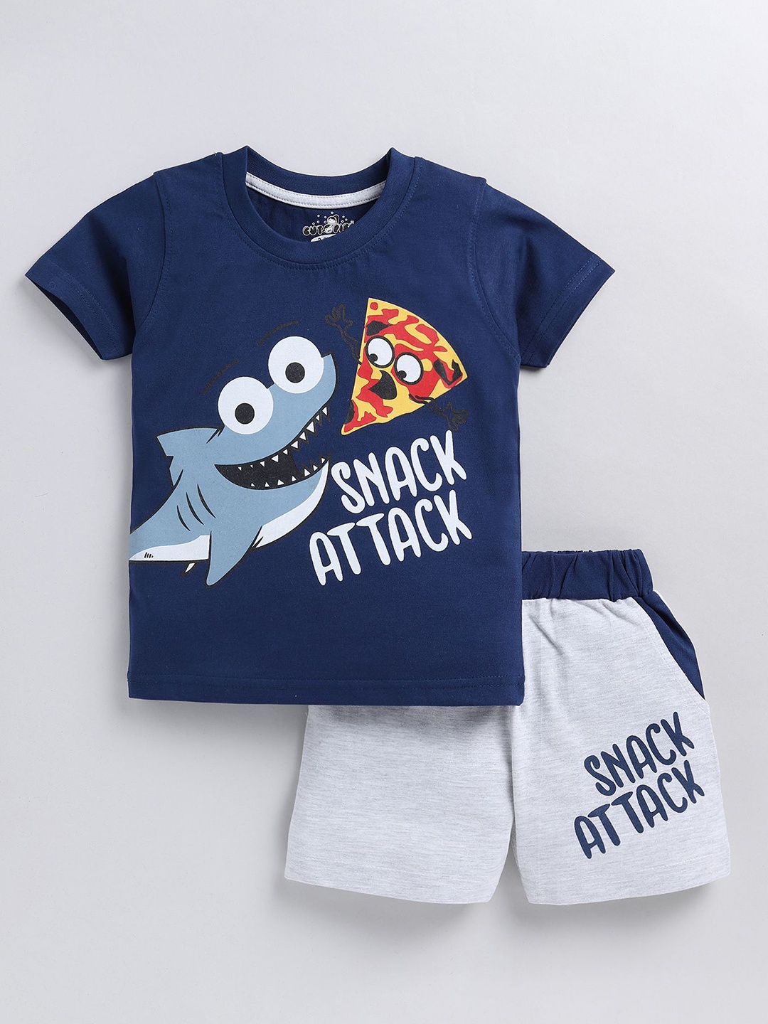 

Cutopies Boys Printed Pure Cotton T-shirt With Shorts, Blue