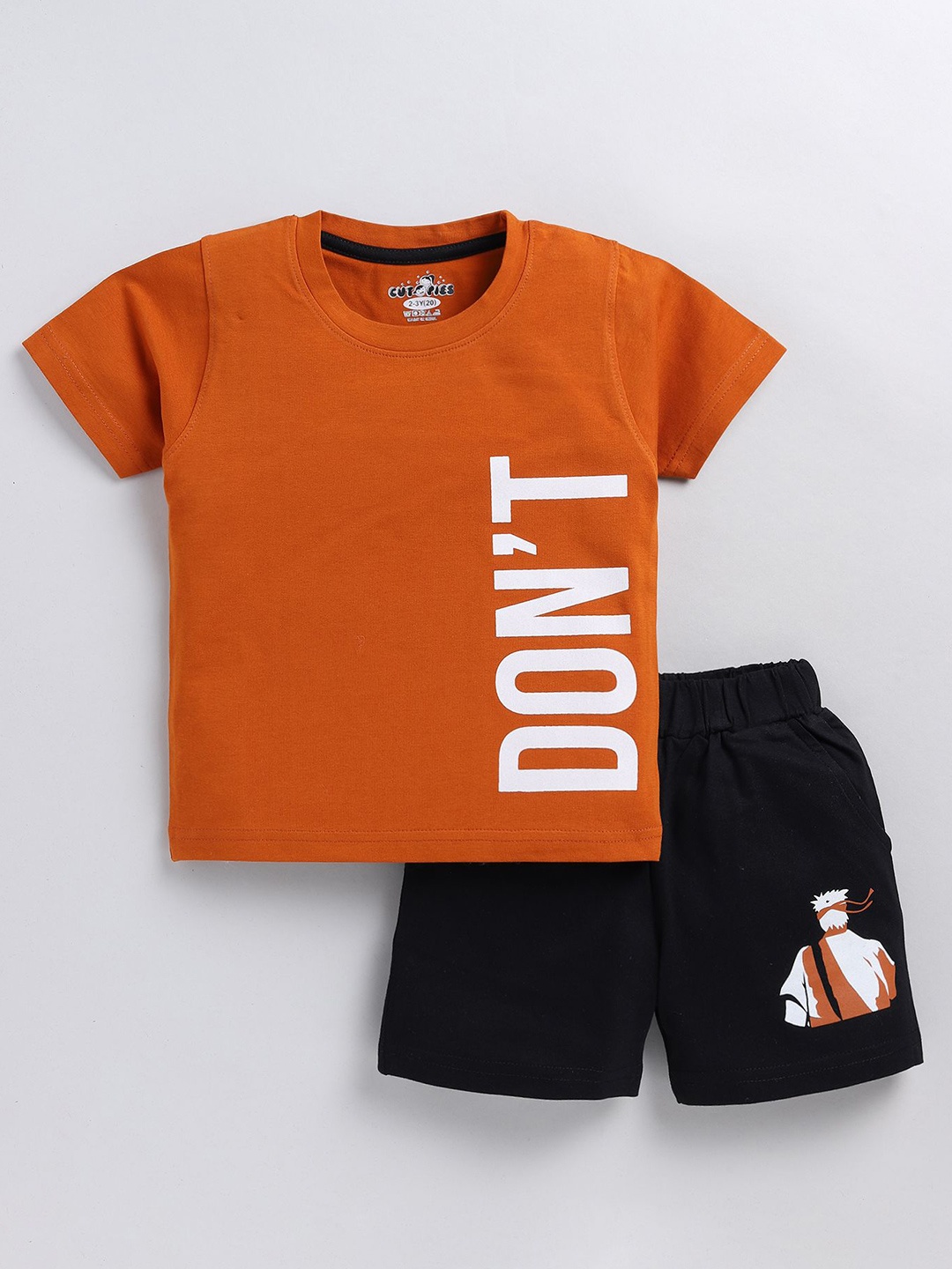 

Cutopies Boys Printed Pure Cotton T-shirt With Shorts, Orange