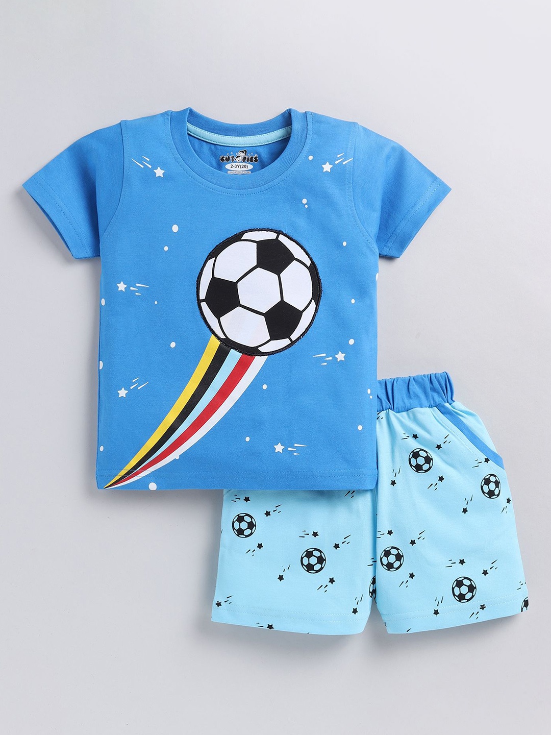 

Cutopies Boys Printed Pure Cotton T-shirt With Shorts, Blue