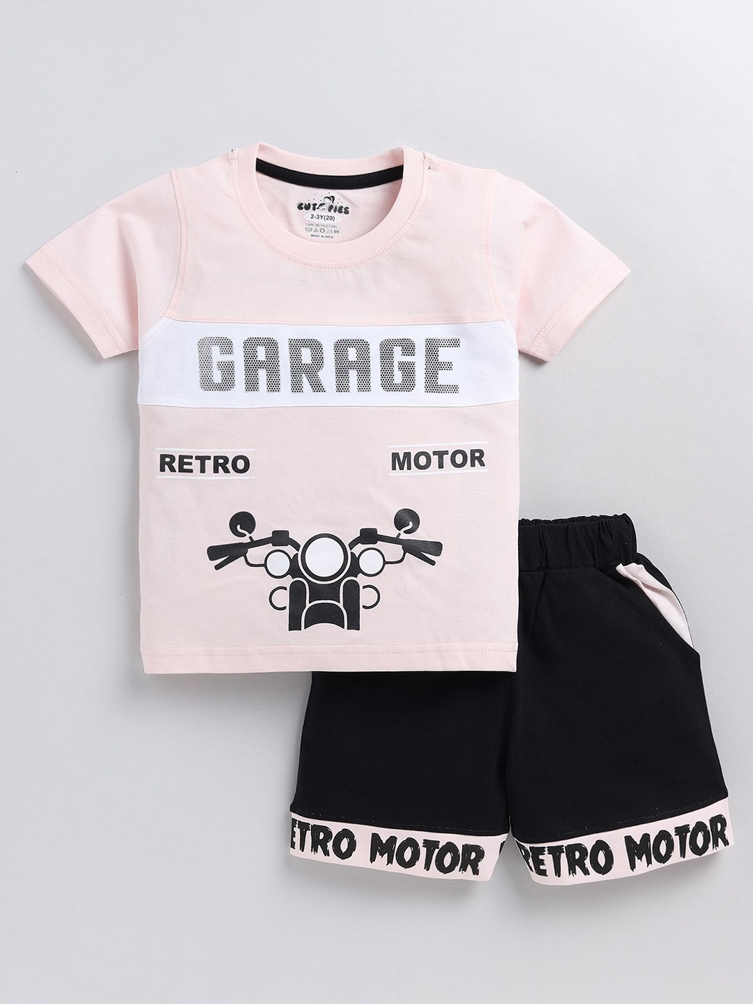 

Cutopies Boys Printed Pure Cotton T-shirt With Shorts, Peach
