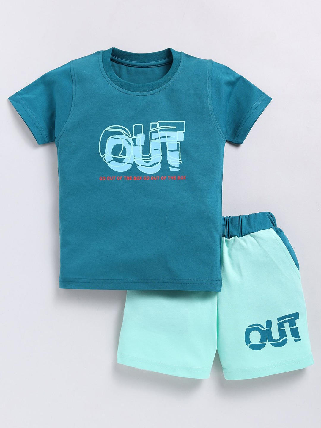 

Cutopies Boys Printed Pure Cotton T-shirt With Shorts, Green