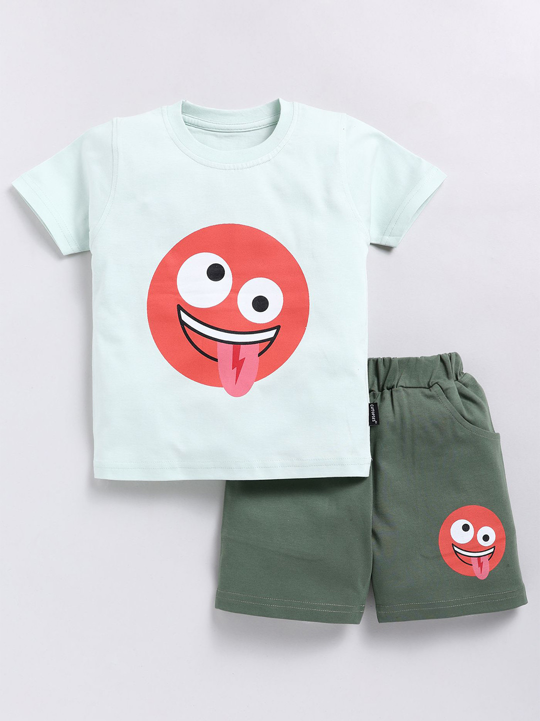 

Cutopies Boys Printed Pure Cotton T-shirt With Shorts, White